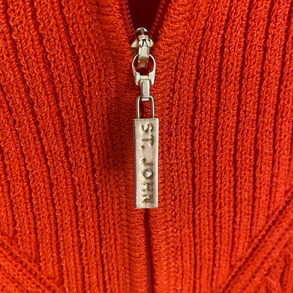 St John Zip Up Wool Blend Sweater in Tangerine - Picture 3 of 7